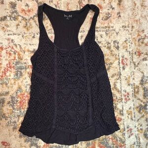 Boho Black Lace Overlay Racerback Tank Top